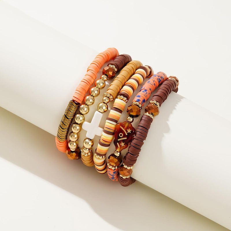 GOOJIDS Surfer Heishi Clay Bead Bracelets for Women Bohemian Stackable Gold Plated Beaded Stretch Bracelets Elastic Layering Friendship Bracelets Set Boho Jewelry - Image 2